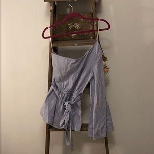 One shoulder cute blue & white top from Mendocino